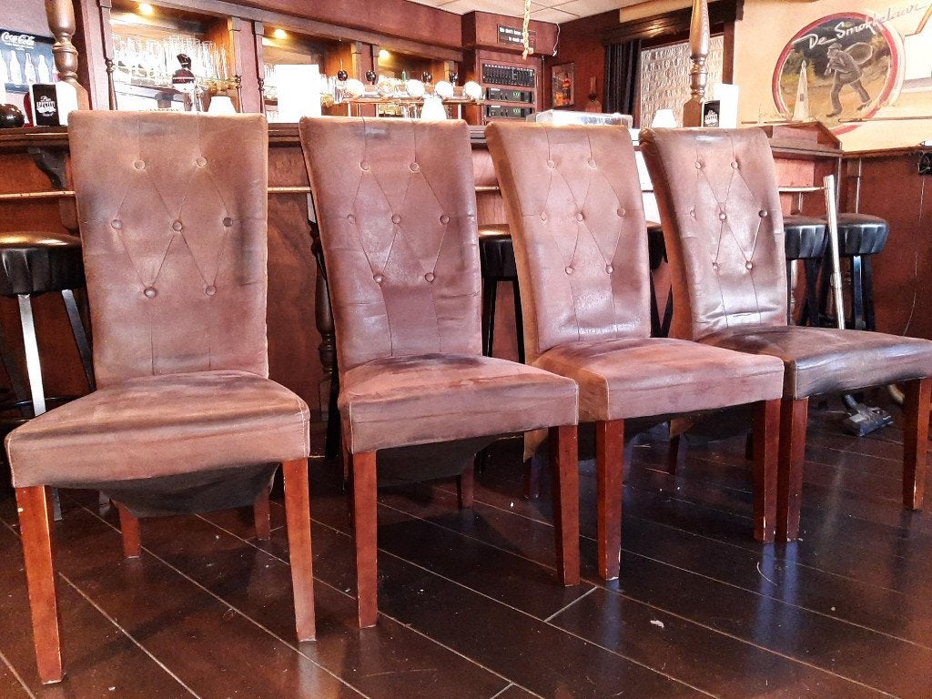 Mooie set van 6 oerdegelijke eetkamer stoelen, Huis en Inrichting, Stoelen, Ophalen, Gebruikt, Bruin, Pilotenleer