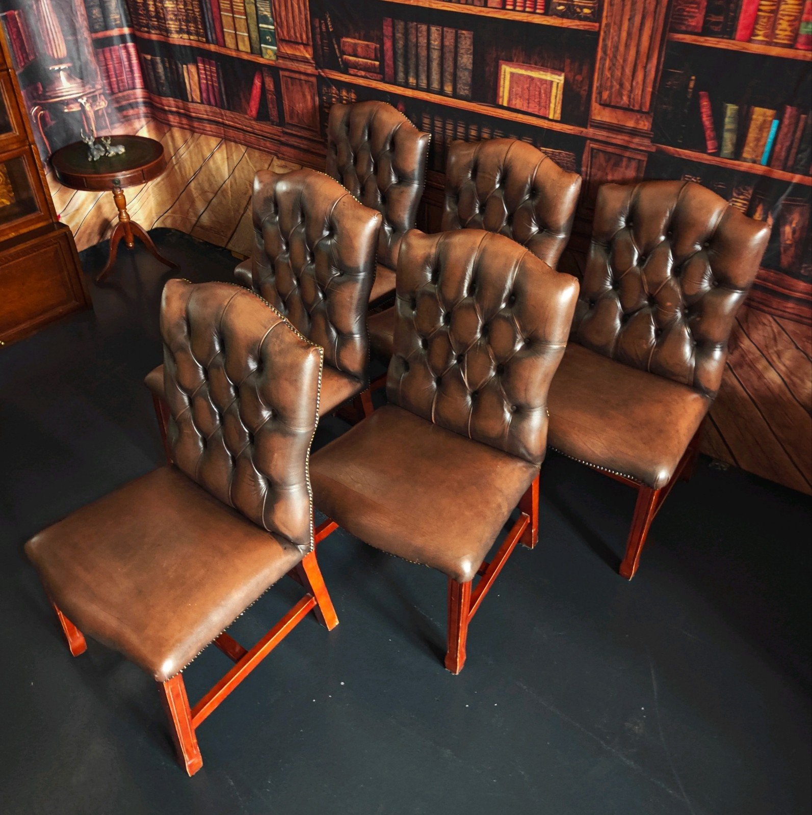 Chesterfield Dining Chairs Gevlamd Bruin - 6 stuks, Huis en Inrichting, Stoelen, Gebruikt, Bollenmarkt 14c Zwaagdijk Oost, Bruin