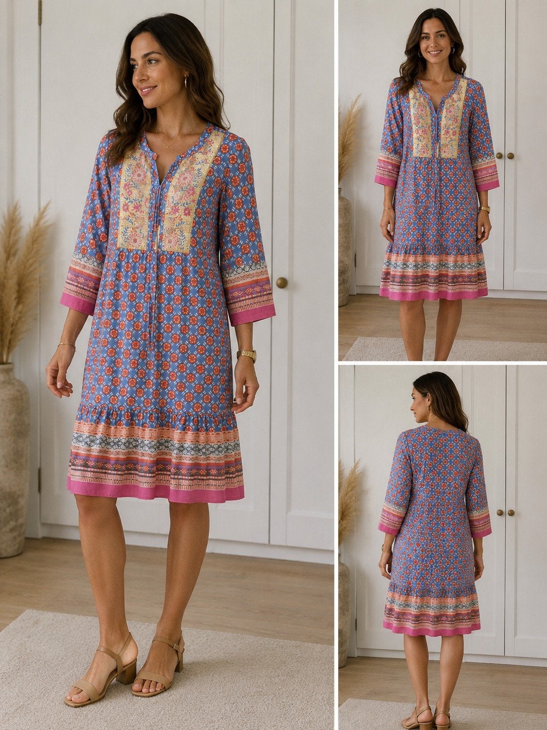 K-Design boho jurk met pailletten | Maat S | Knielengte, K-design, Ophalen of Verzenden, Zo goed als nieuw, Knielengte