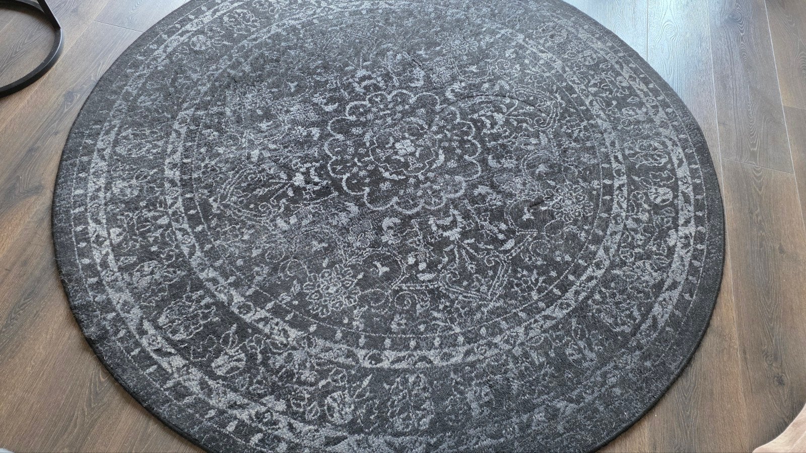 Rond Vloerkleed - Grijs/zwart met Oosters Patroon, Gebruikt, Rond, Zwart, Oosters, Klassiek, Modern