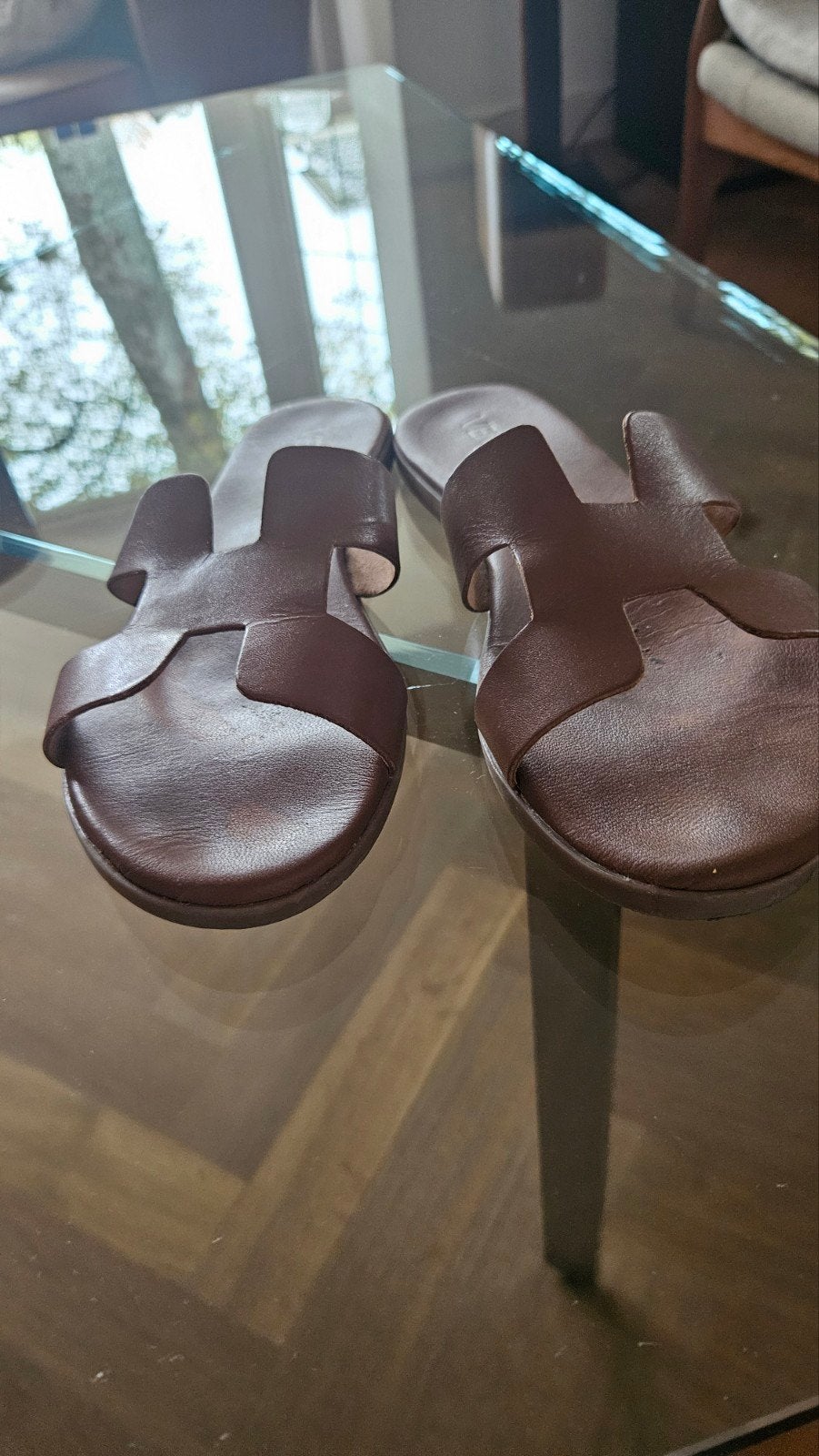 mooie  like Hermès lederen slippers mt 39 Venezia, Bruin, Ophalen of Verzenden, Gedragen, Venezia vera pelle
