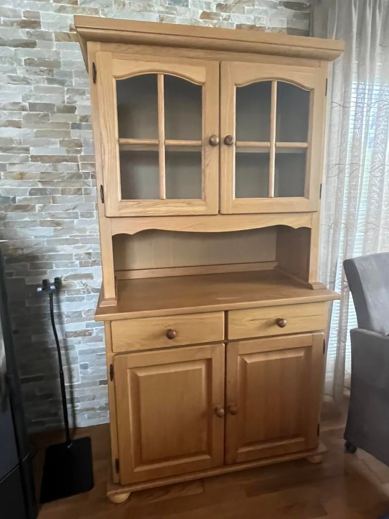 Licht eiken buffetkast, Huis en Inrichting, Kasten | Buffetkasten, Ophalen, Glas, Gebruikt, Met deur(en)