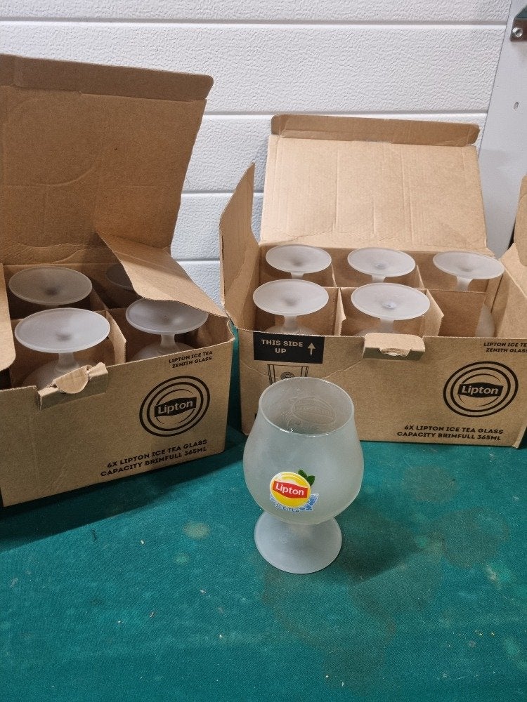 lipton ice tea glazen 4 stuks nieuw 6 verkocht, Ophalen of Verzenden, 'T Olde Gre-j, Info@toldegrej.nl, Endepoelstraat 20f Didam