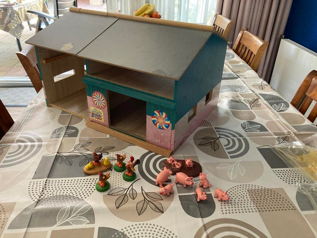Grote houten speelgoed boerderij met dieren, Ophalen, Gebruikt, Jongen of Meisje