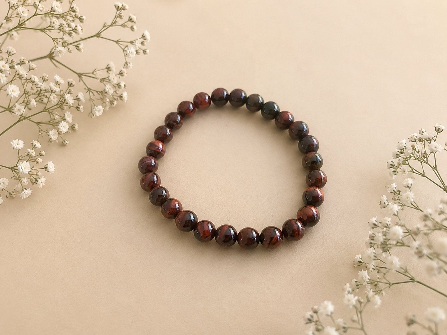 Kogelarmband 8mm Kattenoog 21 cm, Overige materialen, Bruin, Nieuw, Ophalen of Verzenden