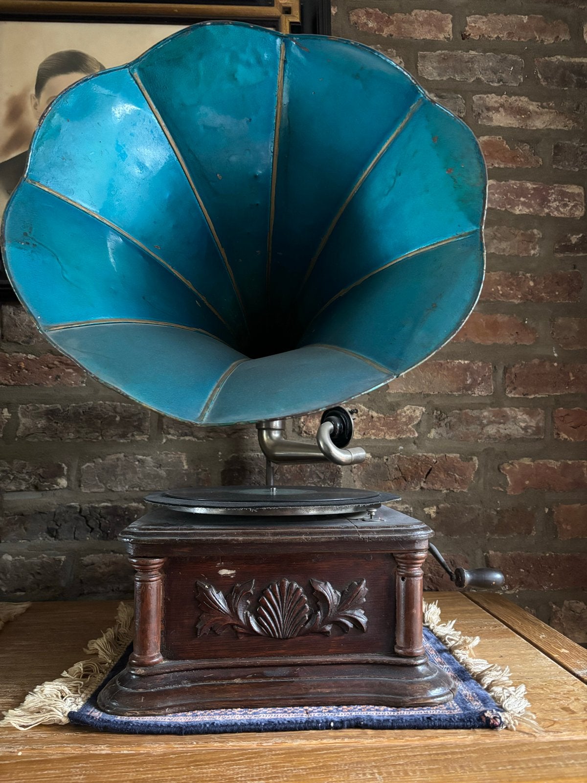 Antieke Grammofoon met Grote Hoorn - Decoratief Stuk, Gebruikt, Automatisch, Platenspeler, Ophalen