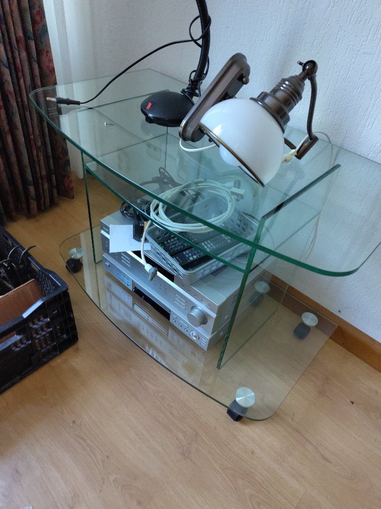 glazen tv meubel, Ophalen, 50 tot 100 cm, Minder dan 100 cm, 25 tot 50 cm