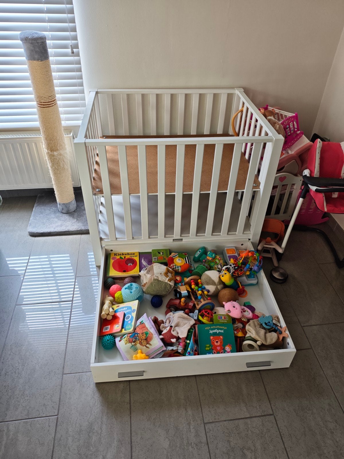 Bopita Box met lade, inclusief matras en Jollein boxkleed, Ophalen, Gebruikt, Rechthoekig, Lade