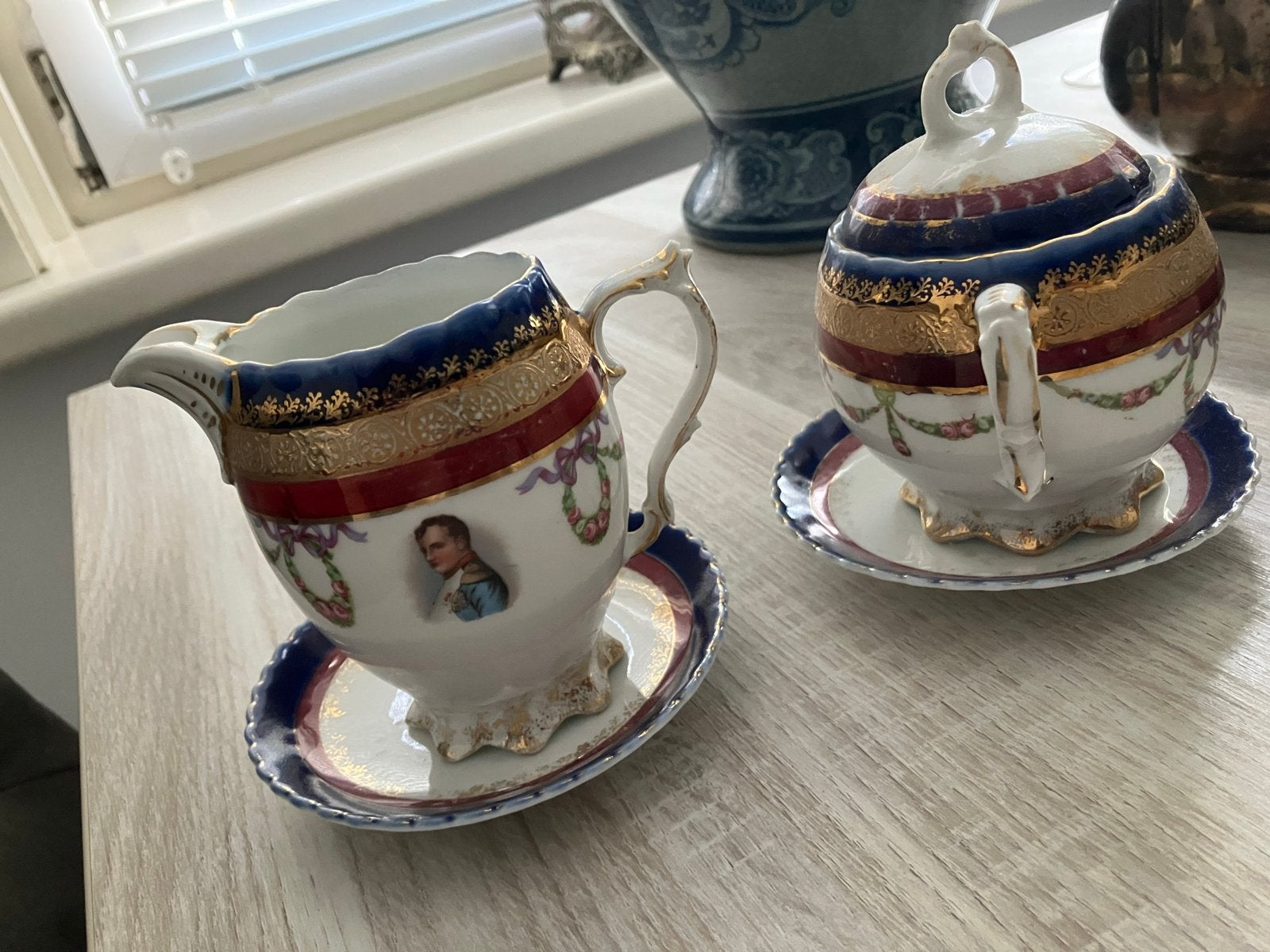 Antieke Melkkan en Suikerpot met Napoleon Portret, Ophalen of Verzenden