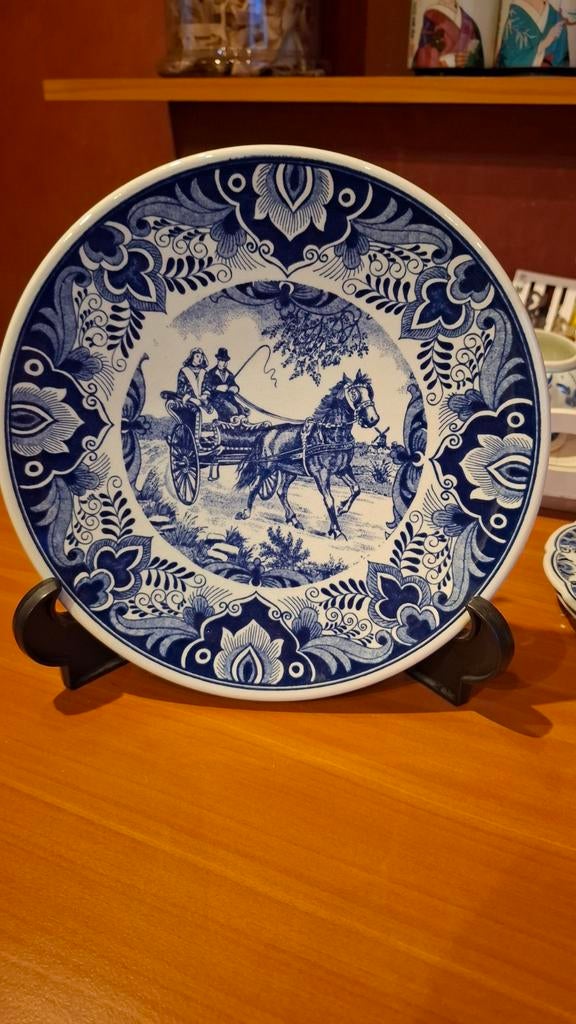 Delfts Blauw Wandbord - Koets met Paard, Ophalen of Verzenden