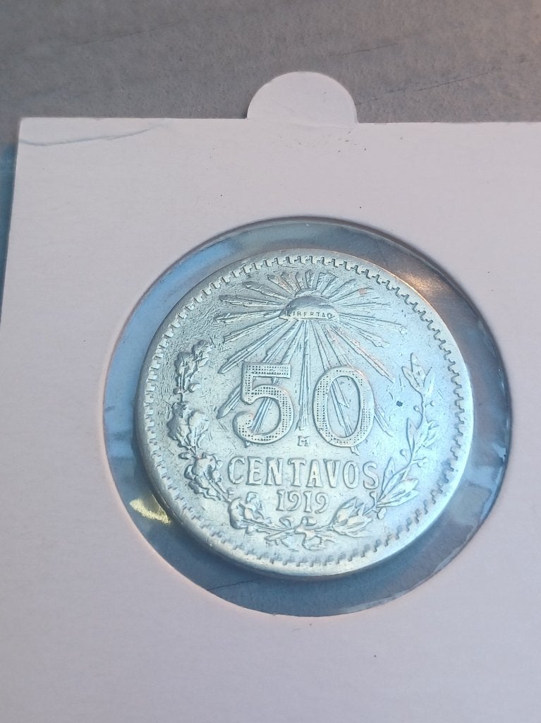 Mexico 50 centavos zilveren munt 1919, Verzenden, Midden-Amerika, Zilver