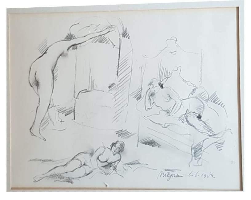 Nicolaas Jonk(1928)Tekening Potlood "Modellen Naakt" Ges Ged, Antiek en Kunst, Ophalen of Verzenden