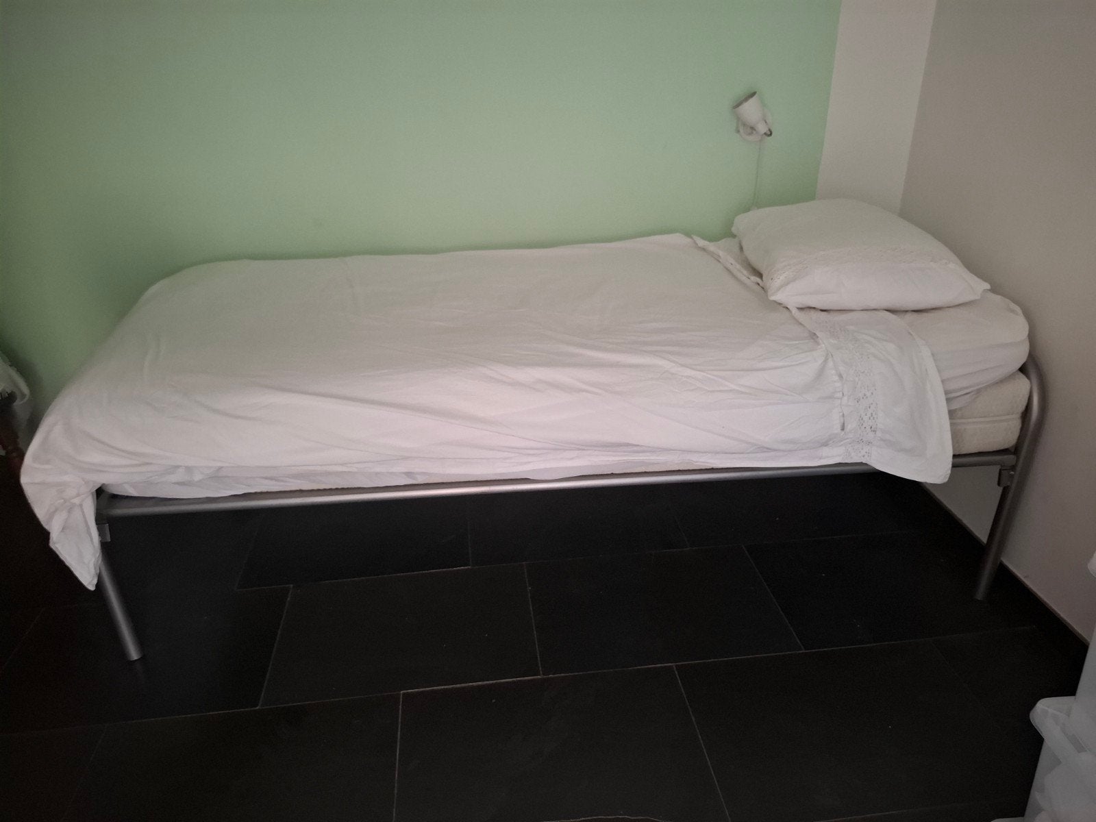 Bed 1pp 80x200 met spiraalbodem en matras, Ophalen, Gebruikt, Eenpersoons, 80 cm