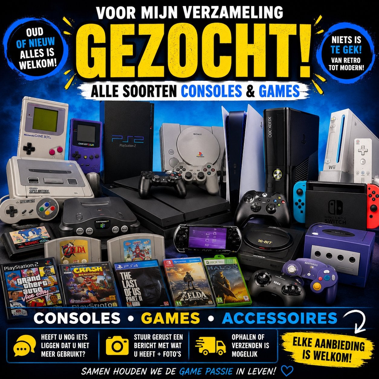 GEZOCHT ALLE GAMES EN CONSOLES, Ophalen of Verzenden, Gebruikt