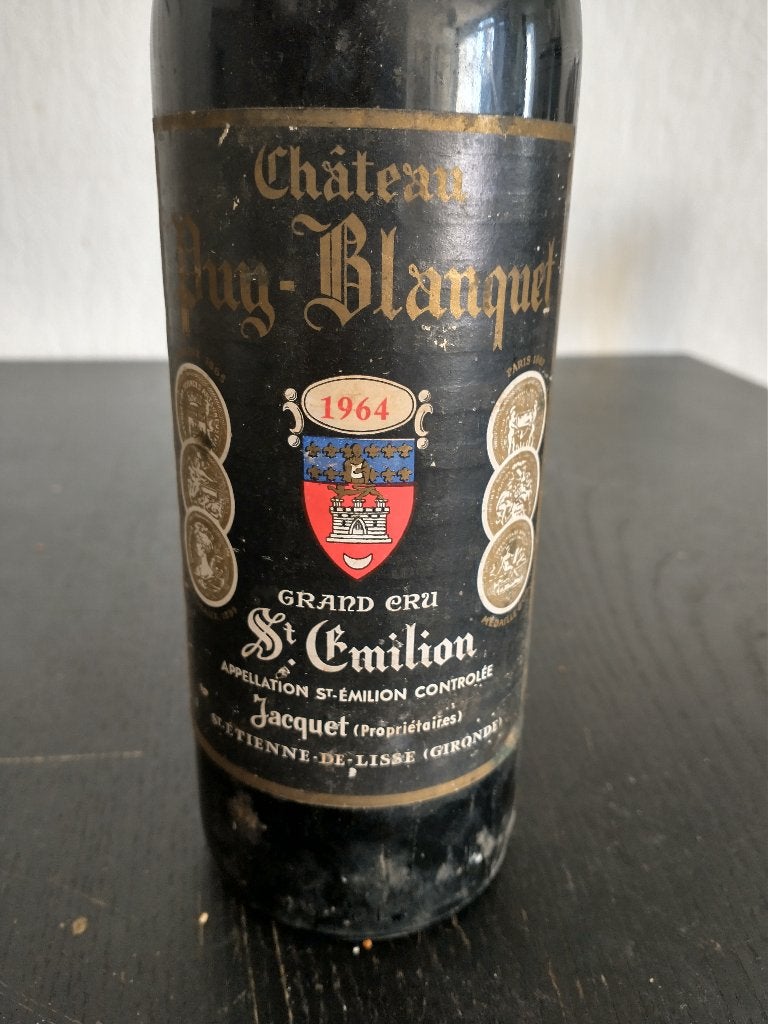 Grand Cru St. Emilion 1964 Chateau Pug-Blanquet, Frankrijk, Ophalen of Verzenden, Zo goed als nieuw, Rode wijn