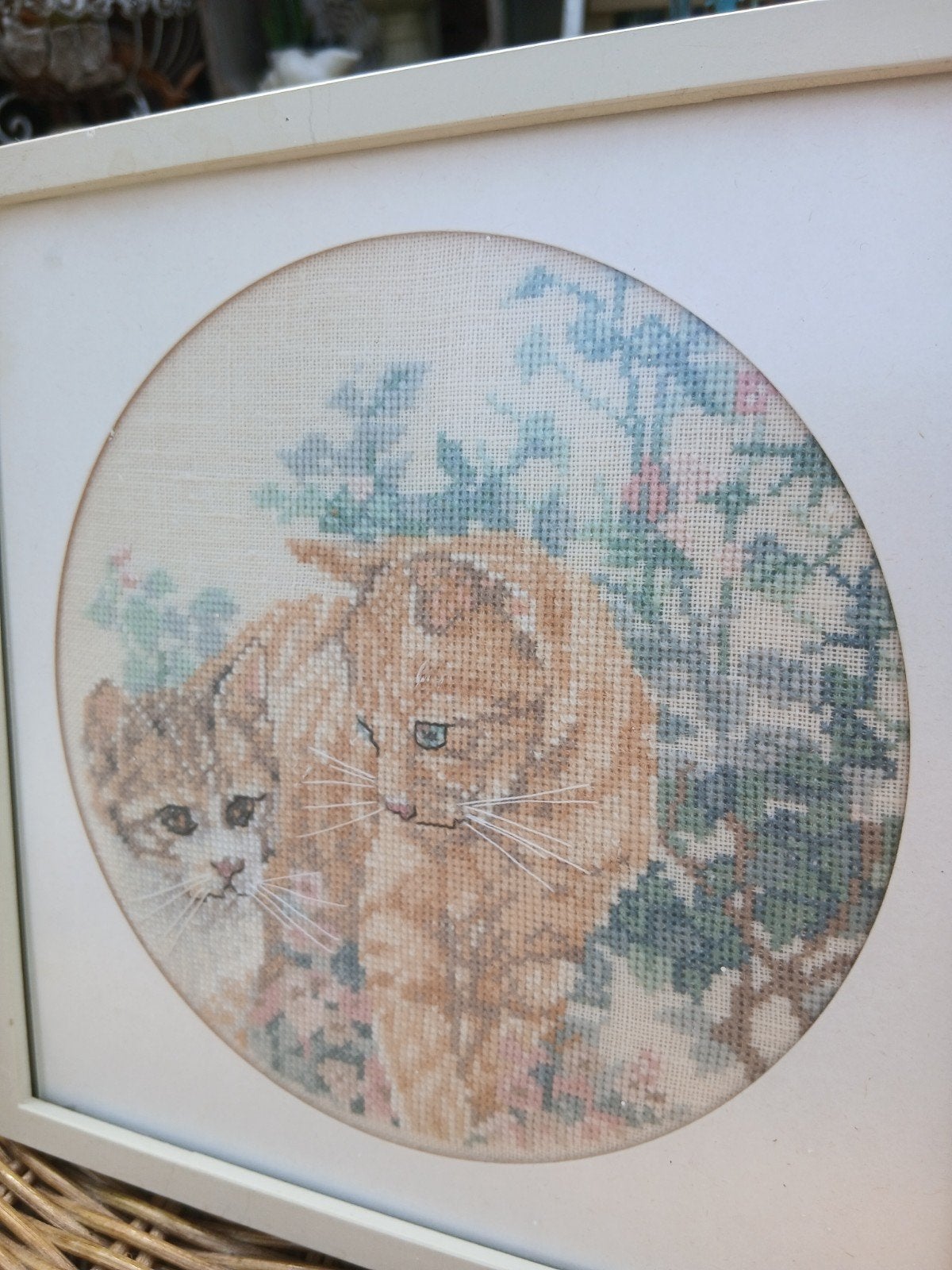 geborduurde katten in lijst, Ophalen of Verzenden, Minder dan 50 cm, Schilderij