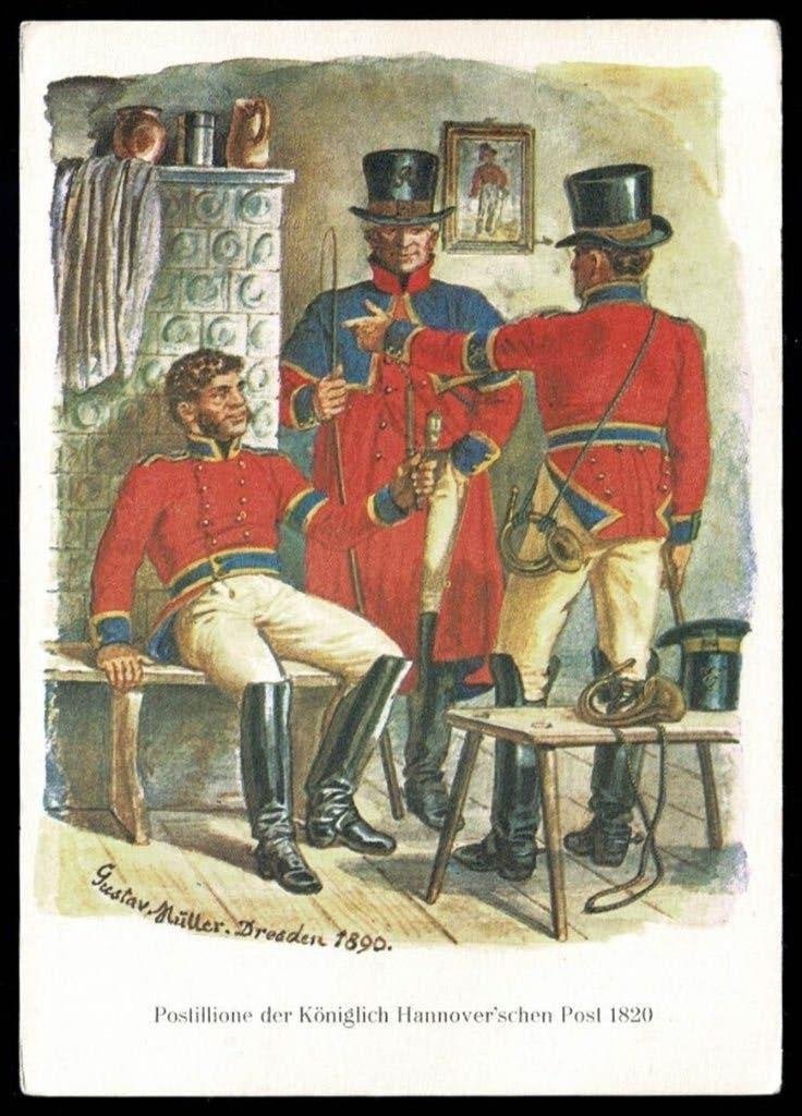 Uniformen : Postillione der Köninglich Hannover Post 1820, Ophalen of Verzenden, Landmacht, Duitsland, Foto of Poster