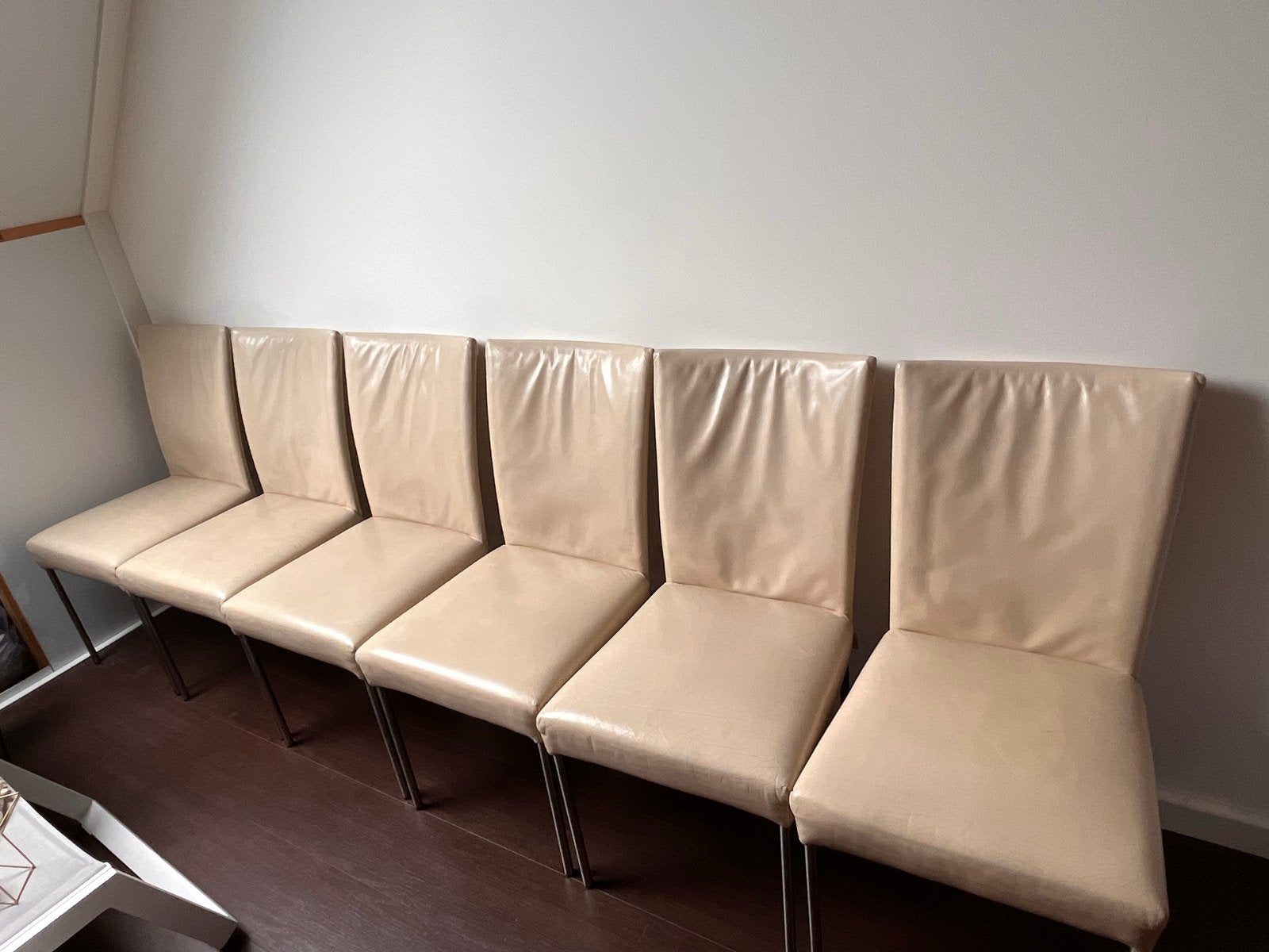 6 originele Bert Plantagie eetkamerstoelen - crème leer, Huis en Inrichting, Stoelen, Ophalen, Gebruikt, Overige kleuren, Leer