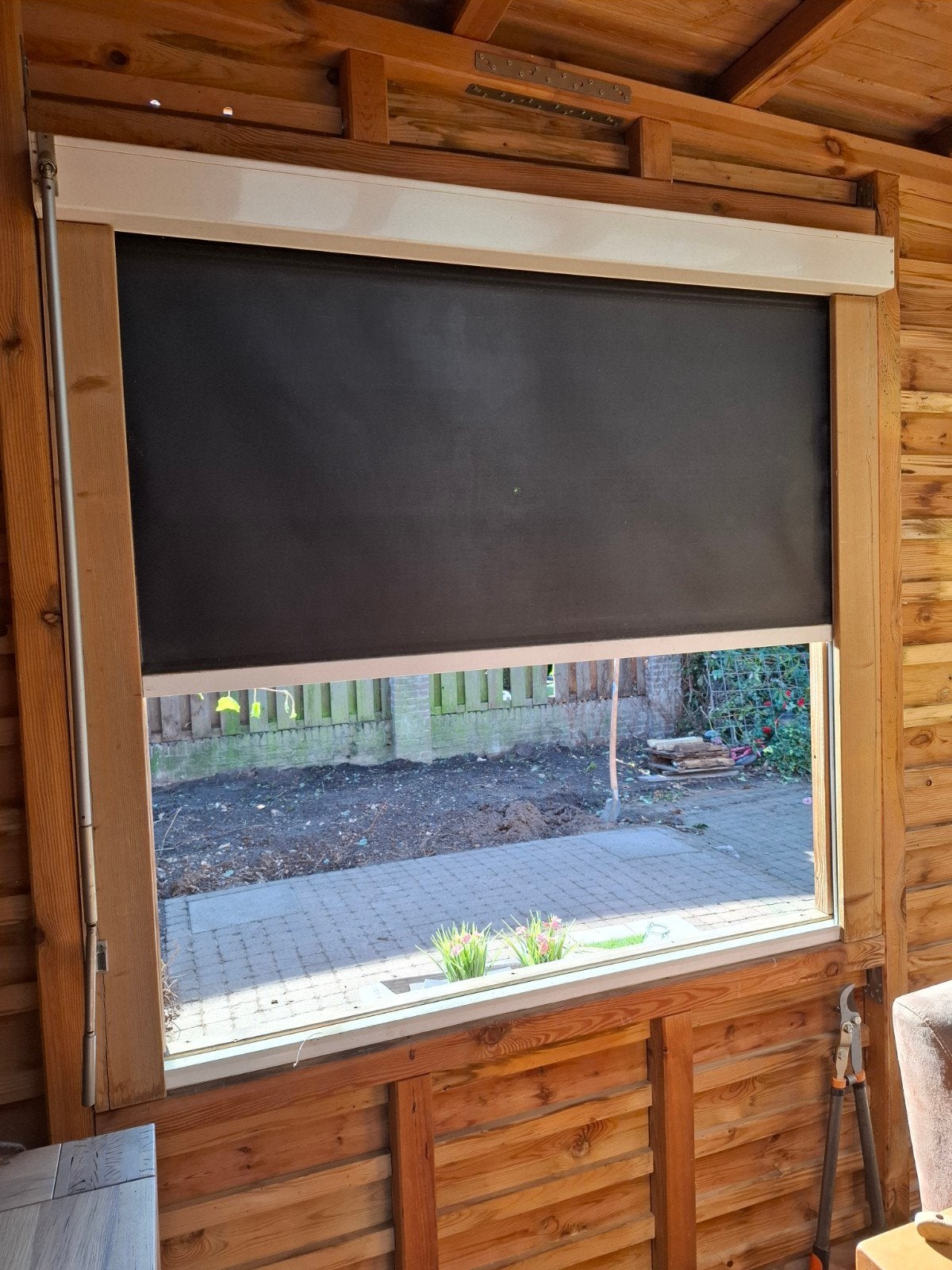 Verduisterend screen met brede glijders (136x125cm), Tuin en Terras, Gebruikt, Ophalen of Verzenden, Minder dan 250 cm, Minder dan 150 cm