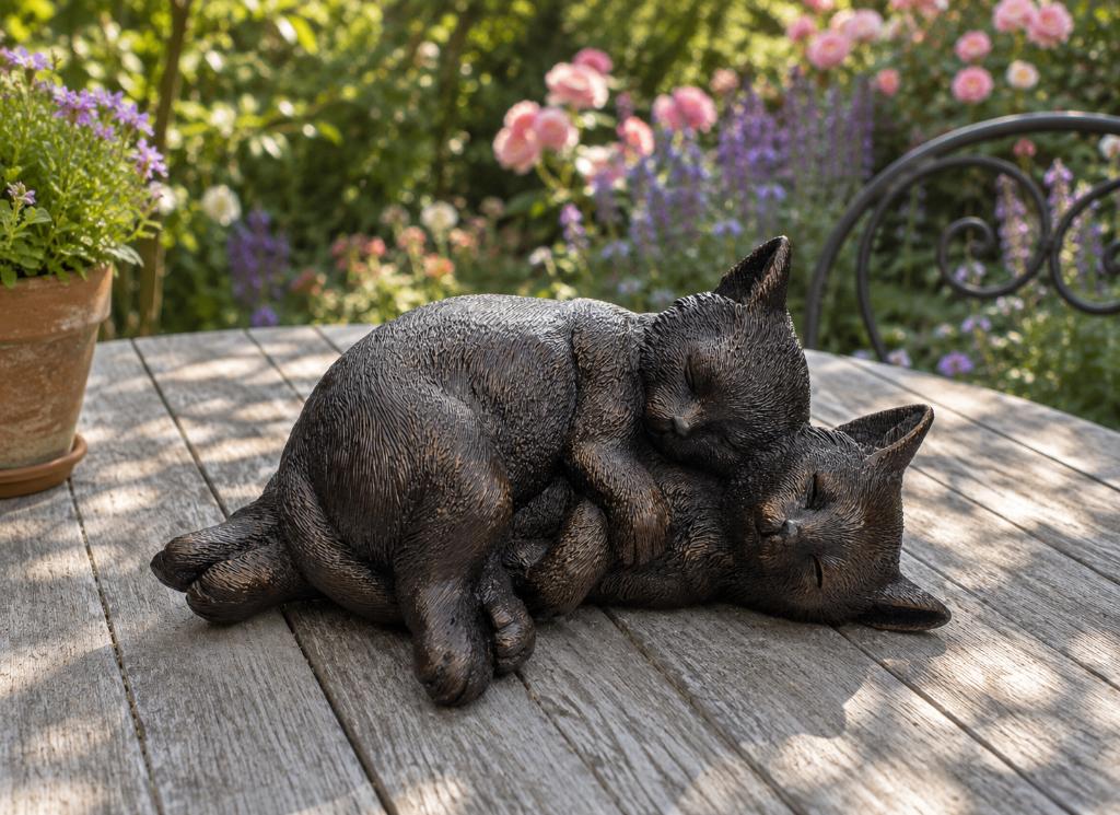 2 SLAPENDE POEZEN / KITTENS / BRONZEN TUINBEELD, Dierenbeeld, Nieuw, Info@huisentuindecoratiemarie.nl, Huis en tuin decoratie marie