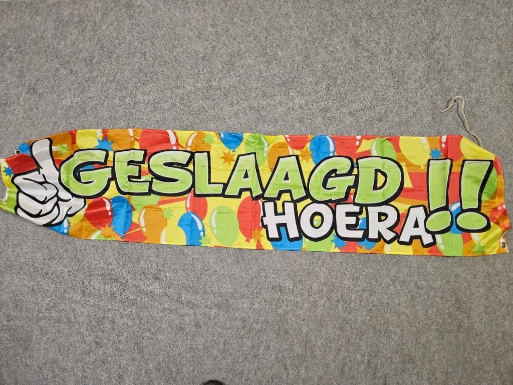GESLAAGD: 2x Banner + vlaglijn, Ophalen of Verzenden, Nieuw, Versiering, Overige
