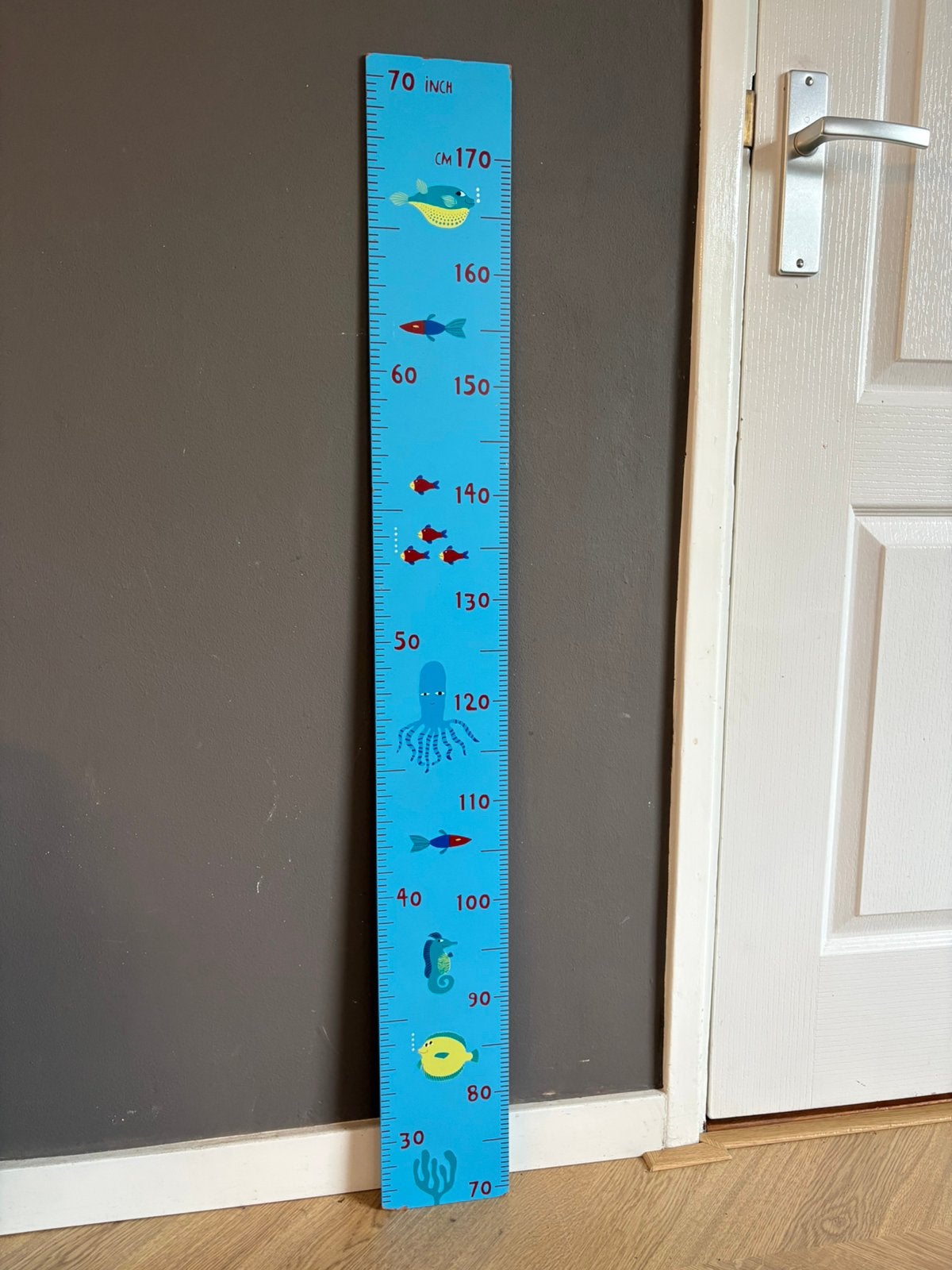 Houten groeimeter kinderen zee vissen 70–170 cm, Blauw, Ophalen of Verzenden, Gebruikt, Wanddecoratie