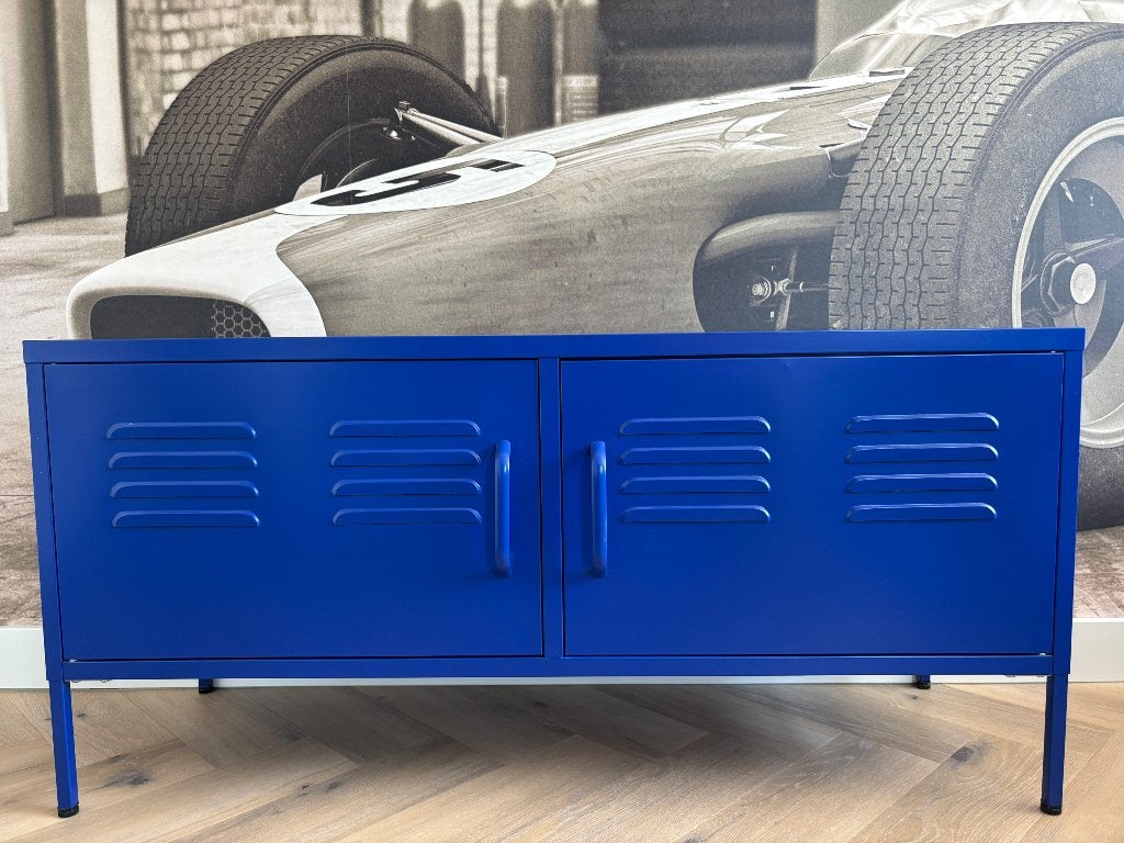 Blauw stalen kast 105 cm breed 50 cm hoog en 35 cm diep, Ophalen, Gebruikt, Stalen locker stijl