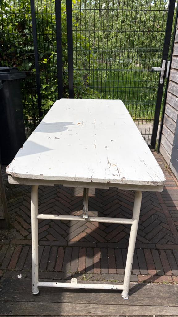 2 witte legertafels, Ophalen, Gebruikt, Rechthoekig, Hout