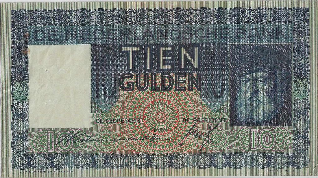 10 Gulden 1933 Nederland - Grijsaard, Ophalen, 10 gulden, Los biljet