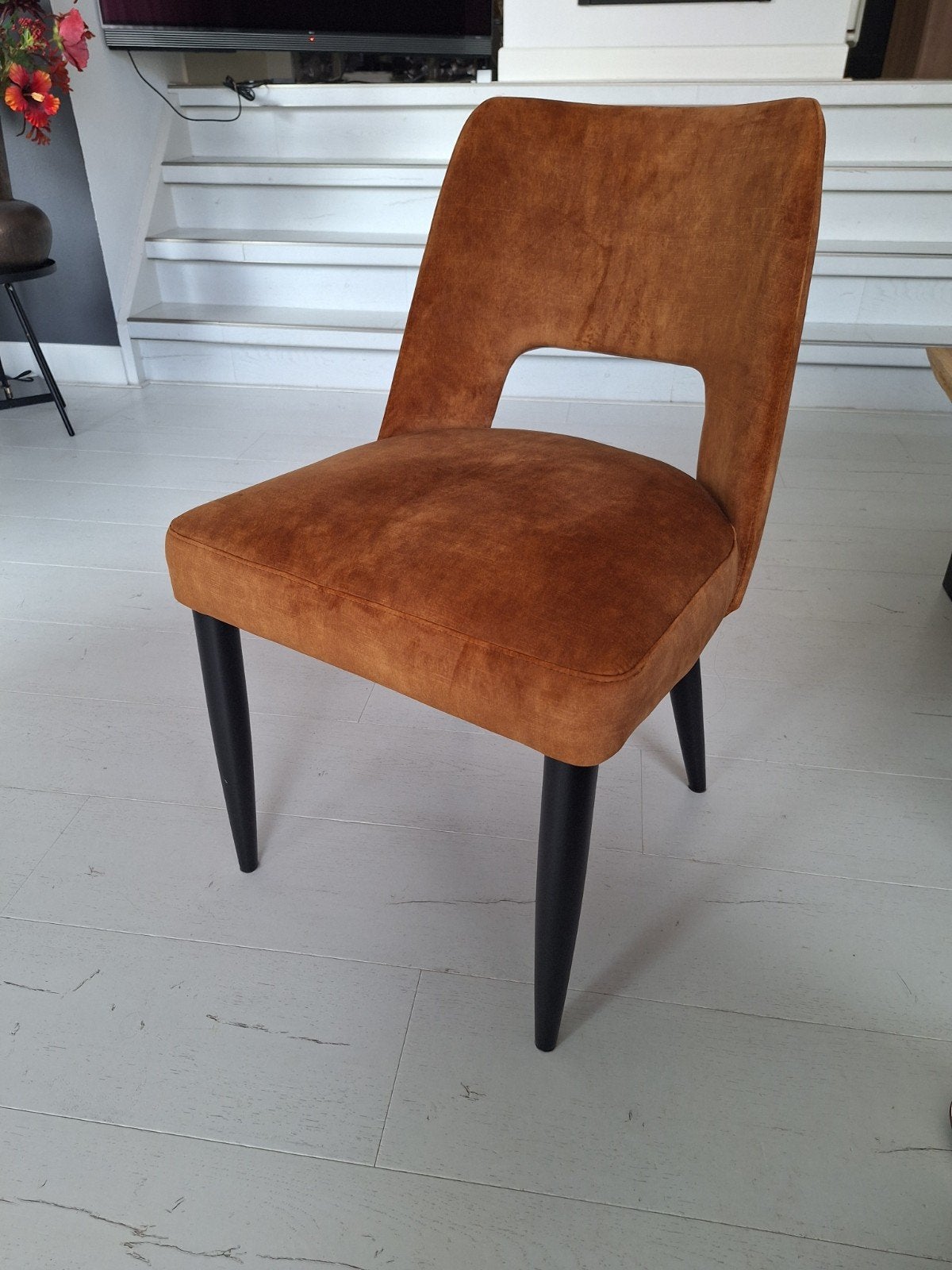 PTMD Design Eetkamerstoel - Cognac Velvet, Ophalen, Overige kleuren, Modern, Industrieel, Zo goed als nieuw