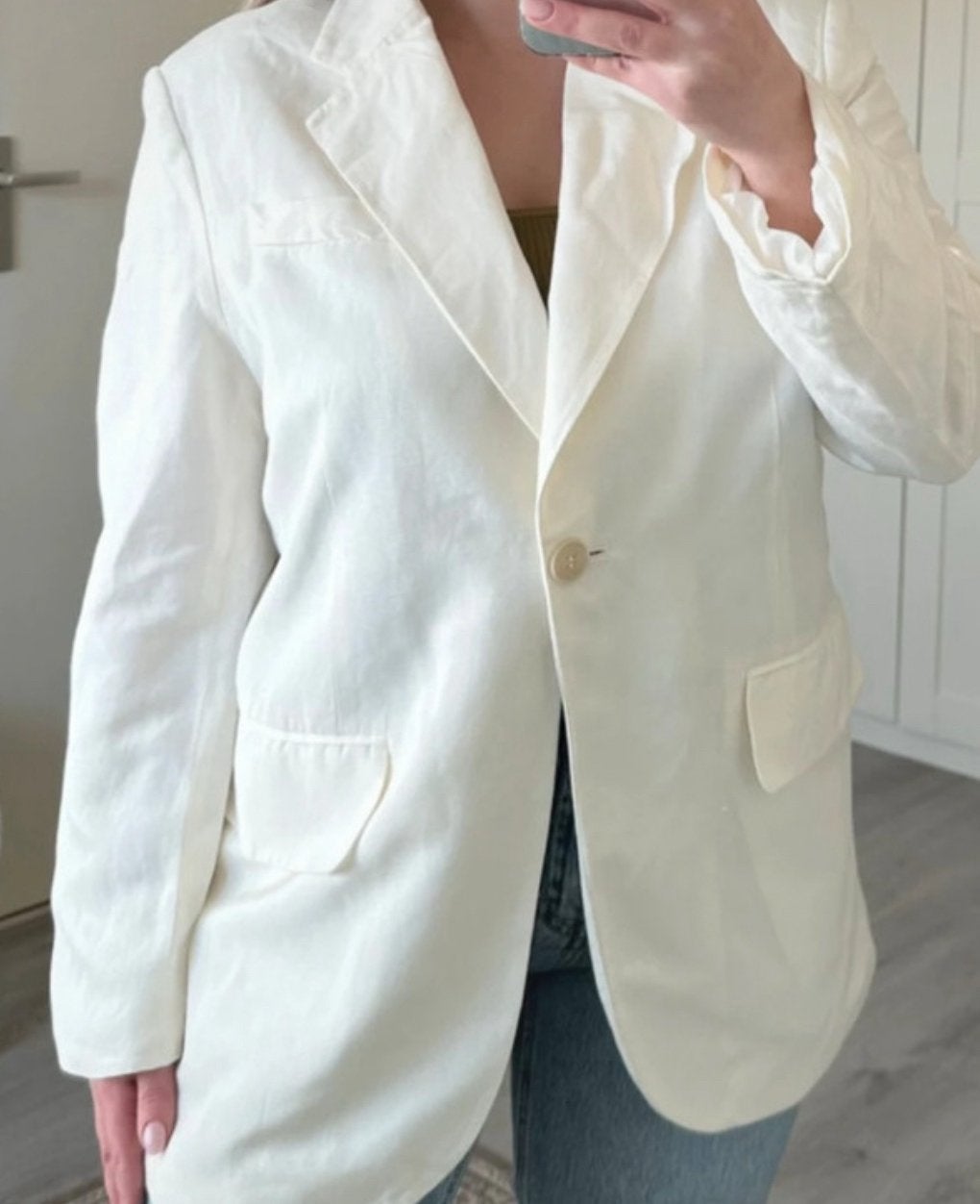 H&M witte linnen blazer oversized met zakken, Wit, Ophalen of Verzenden, Zo goed als nieuw, Jasje