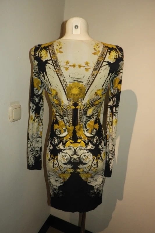 Roberto Cavalli stretch jurk prachtige print mt XS, Zo goed als nieuw, Roberto Cavalli, Maat 34 (XS) of kleiner, Boven de knie