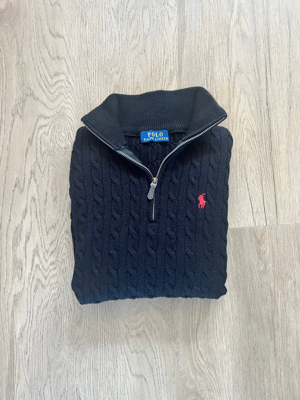 Polo Ralph Lauren kabelgebreide trui met rits, Ophalen of Verzenden, Zo goed als nieuw, Overige maten, Zwart