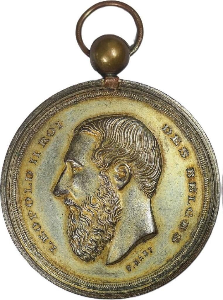 België penning Leopold II landbouw Philippeville Hart EF, Postzegels en Munten, Penningen en Medailles, Ophalen of Verzenden, Zilver