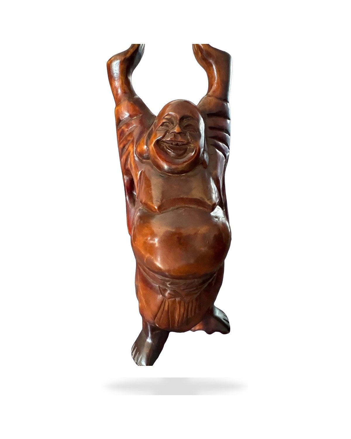 Grote handgesneden Happy Boeddha - Jaren 70/80, Gebruikt, Verzenden, Hout, Bruin