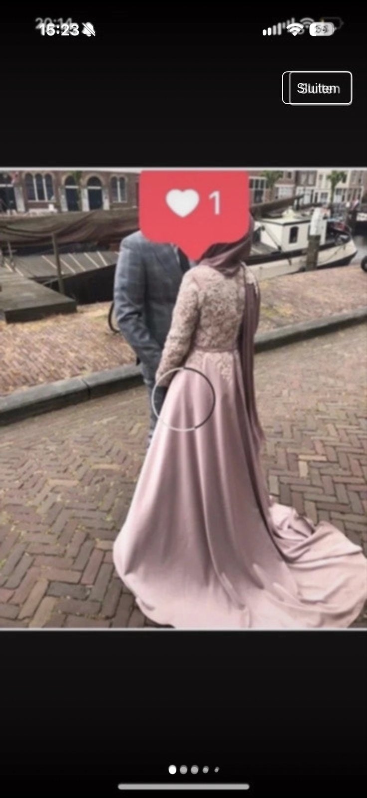 Elegante Roze Trouwjurk met Kant en Hijab, Ophalen, Zo goed als nieuw, Roze, Trouwjurk