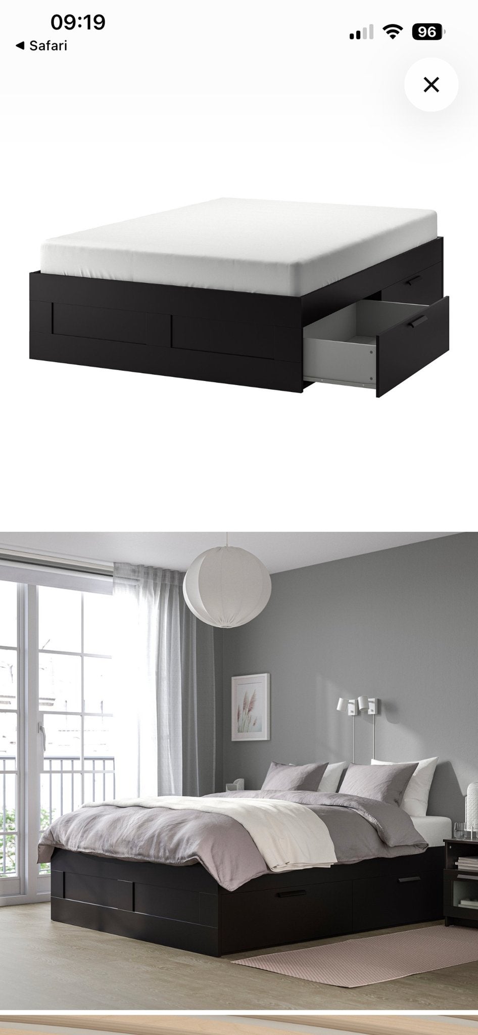 IKEA MALM Bed met opbergruimte - Zwartbruin, 140x200 cm, Huis en Inrichting, Ophalen, Gebruikt, Zwart, Tweepersoons