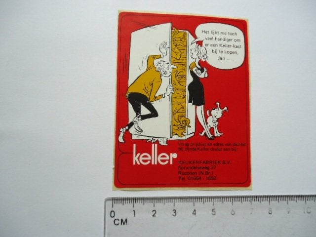 sticker oud KELLER KEUKENFABRIEK strip keuken rucphen nb, Verzenden, Zo goed als nieuw, Bedrijf of Vereniging