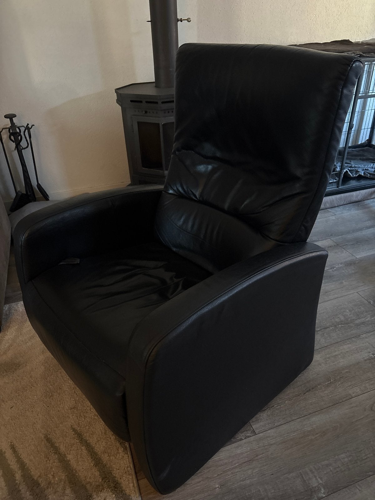 Leren verstelbare fauteuil - Zwart, Huis en Inrichting, Fauteuils, Ophalen, Gebruikt, Leer, 75 tot 100 cm