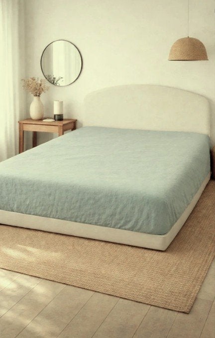 100% linnen hoeslaken 180x200 Blauw/grijs, Huis en Inrichting, Slaapkamer | Beddengoed, Blauw, Hoeslaken of Sloop, Ophalen of Verzenden