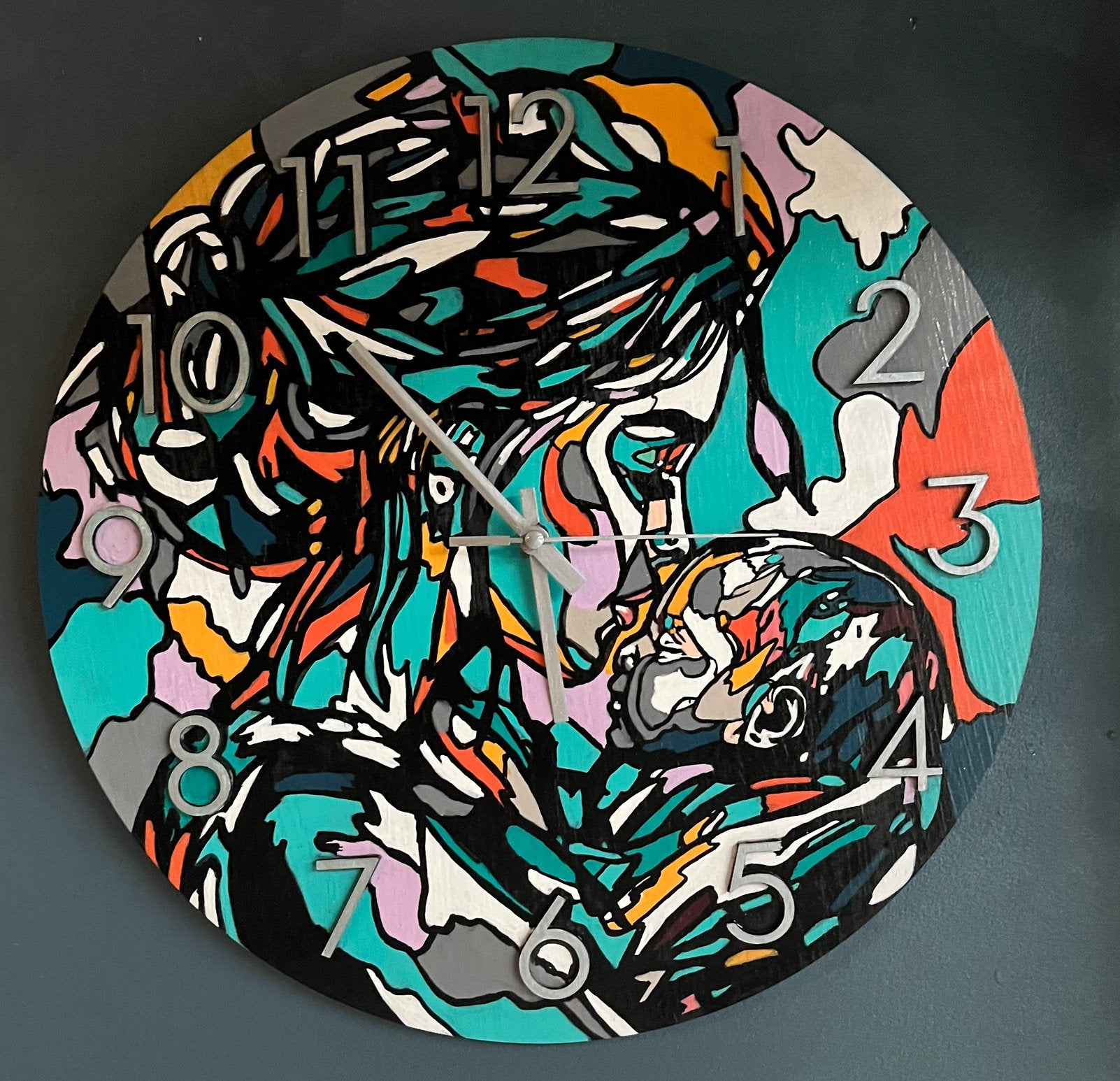 Uniek handgemaakte klok 35cm moeder&baby, Ophalen