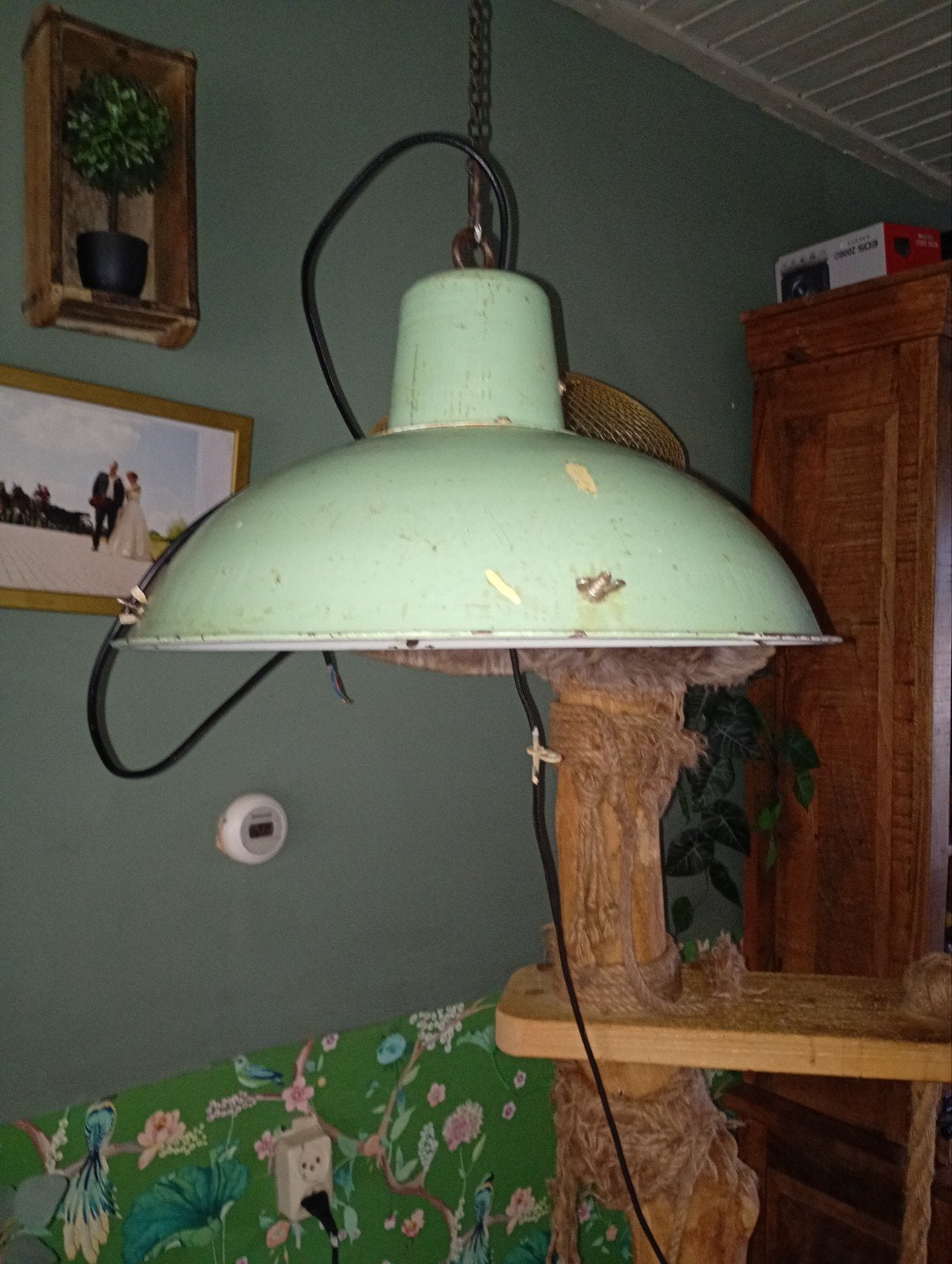 mooie emaille fabrieks lamp kooi zit er ook bij, Ophalen, E27 (groot), Zo goed als nieuw, Industriële