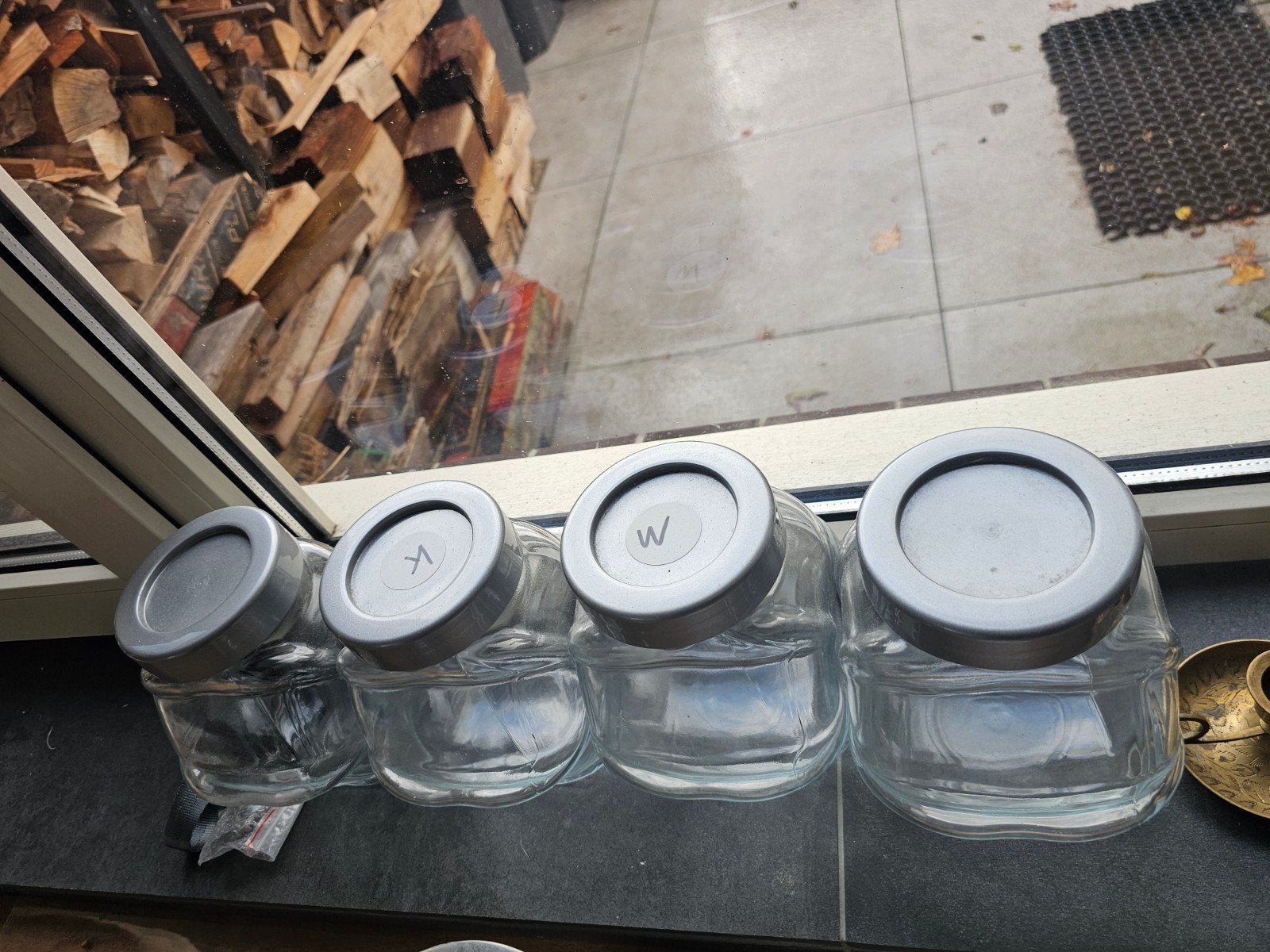 Glazen voorraadpotten met deksel - Set van 4, Voorraadpot, Ophalen of Verzenden, Gebruikt, Glas