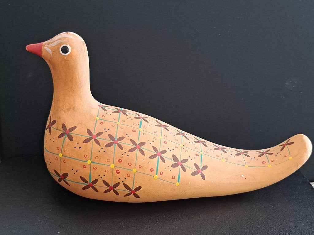 Decoratieve vogel van klei, handgeschilderd, Verzamelen, Beelden en Beeldjes, Gebruikt, Dier, Ophalen of Verzenden