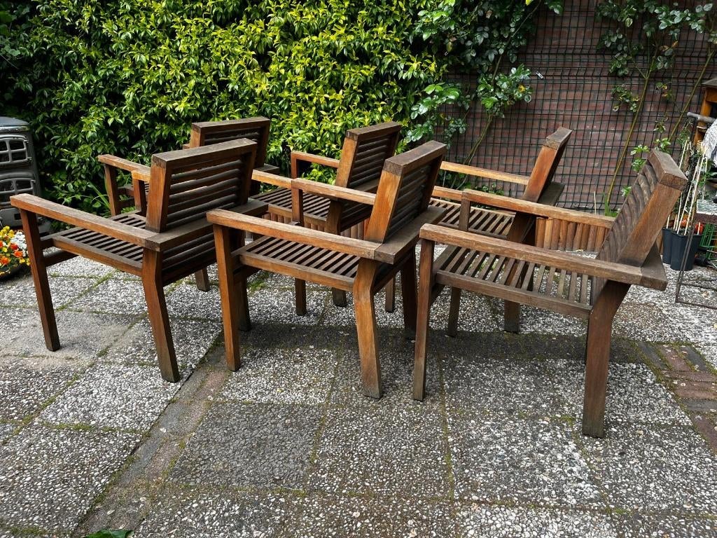 6x luxe design teak tuin stoelen, Ophalen, Gebruikt, Teakhout