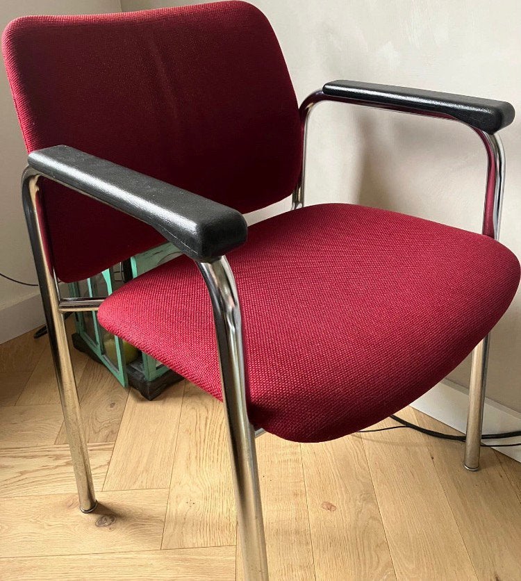 Seventies sixties red chair vintage rode stoel buisframe, Ophalen, Kunststof, Zo goed als nieuw, Eén
