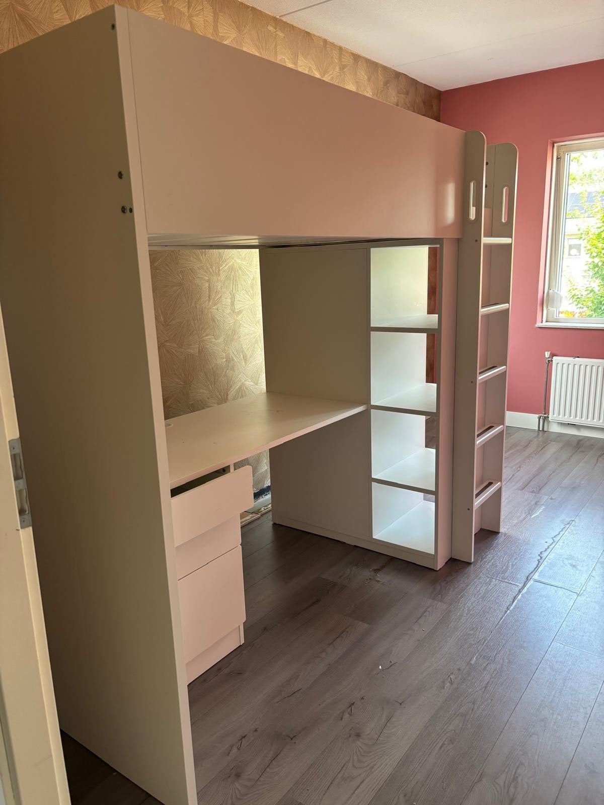 Hoogslaper Ikea wit, bureau, kledingkast, Ophalen, 90 cm, Eenpersoons, Wit