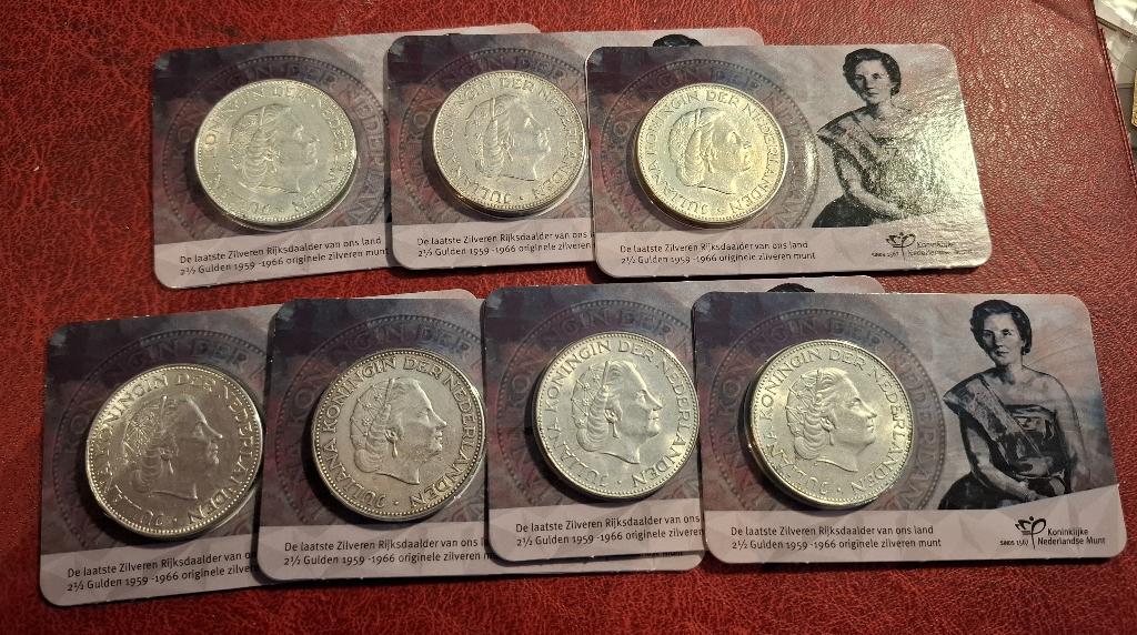 7 verschillende Historische coincards 2½ guldens Juliana, Koningin Juliana, Zilver, 2½ gulden, Verzenden