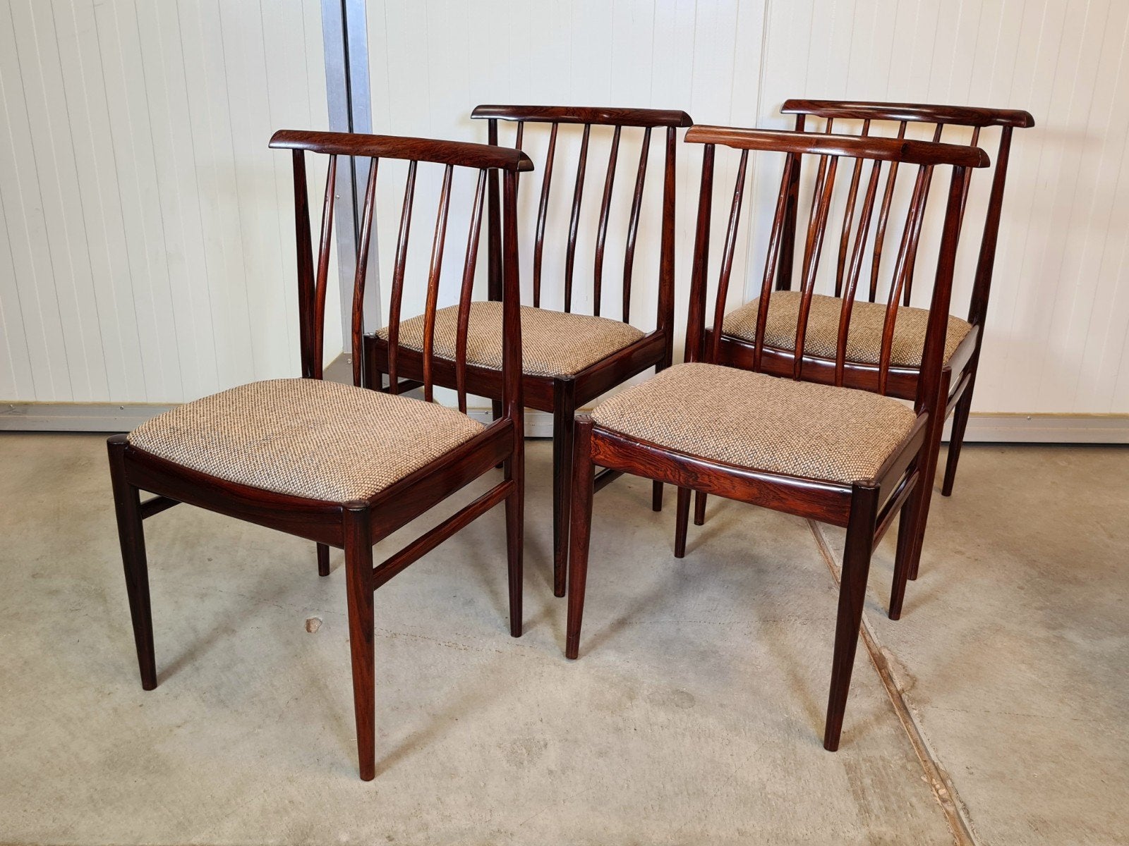 Stoelen, Vintage, jaren 60, merk AWA, massief Palissander, Ophalen, Bruin, Vier, Stof