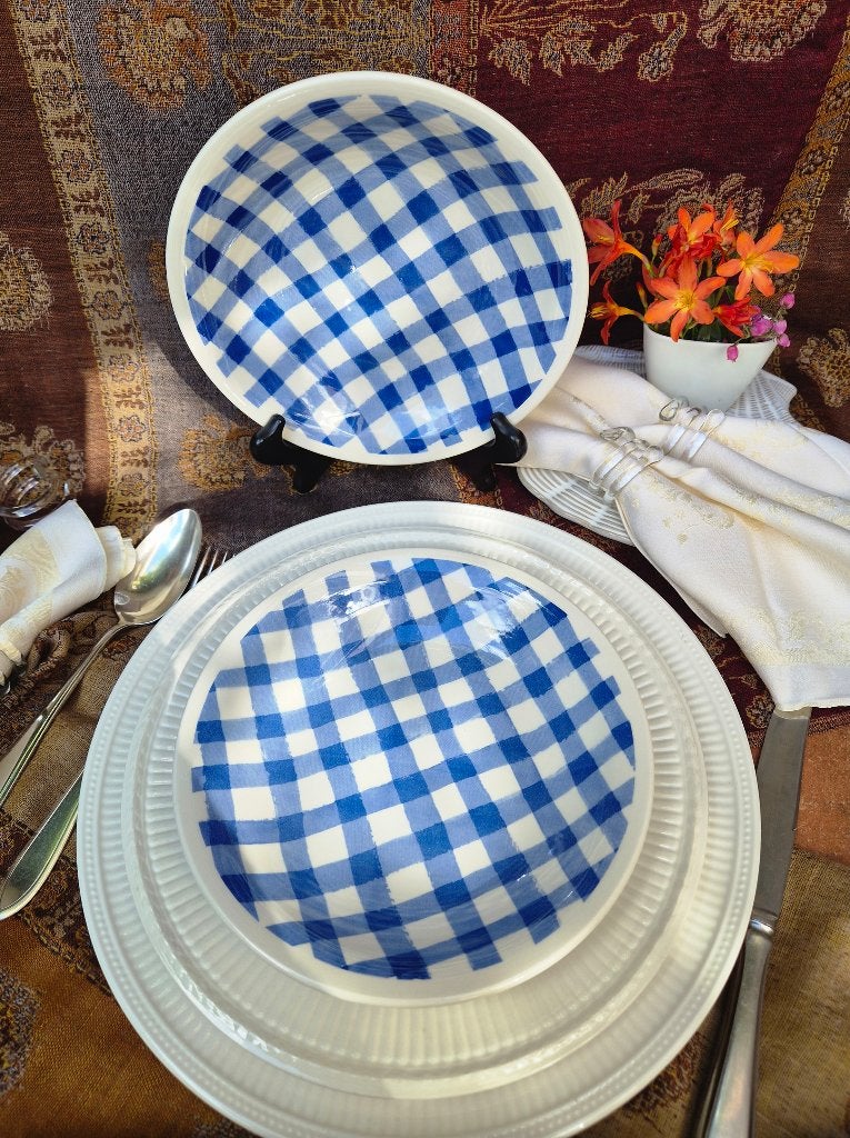 Set 6x Biltons Ironstone England borden Blue Gingham plates., Antiek en Kunst, Ophalen of Verzenden